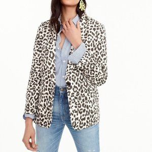 J Crew Linen Blend Leopard Animal Print Blazer Size 16